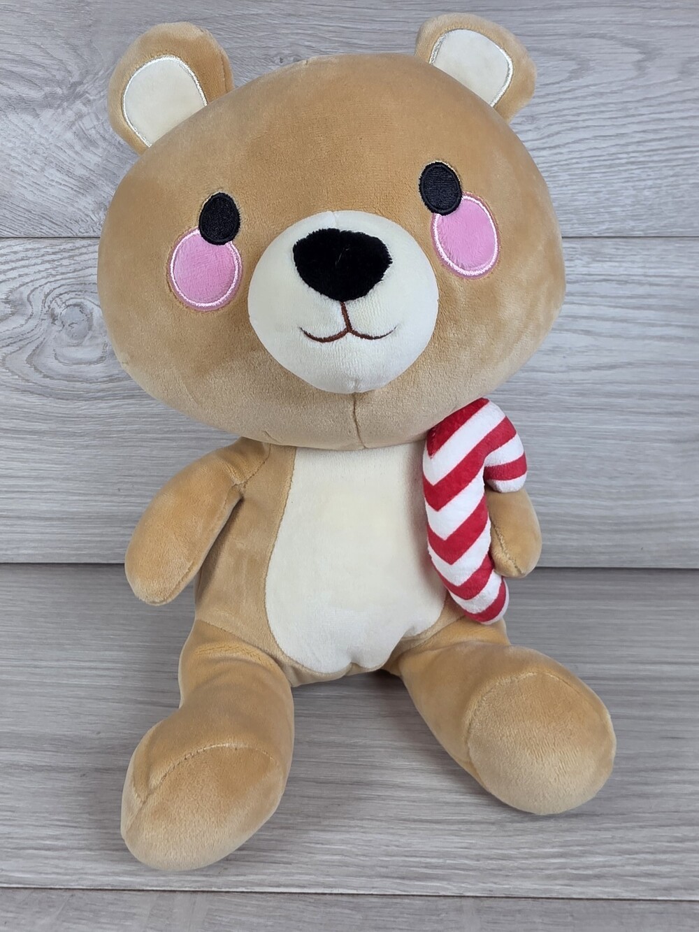 Christmas Bear Plush Holding Candy Cane 12" Stuffed Animal Cartoon Style SU17